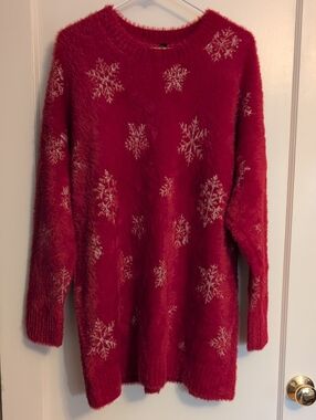 torrid Red Fuzzy Snowflake Crew Sweater